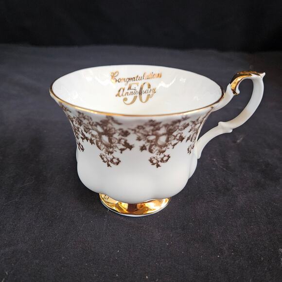 Royal Albert Bone China England 50th Anniversary White and Gold Tea Cup - Picture 1 of 9